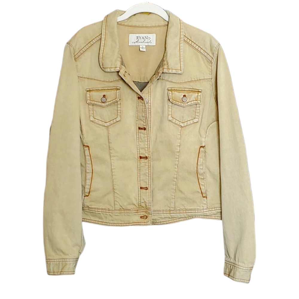 Ryan Michael Women's Tan Denim Distressed 100% Cotton Jacket Trucker Western